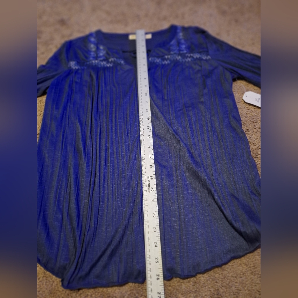NWT / Faded Glory Indigo Embroidered Peasant Tunic - Picture 6 of 11